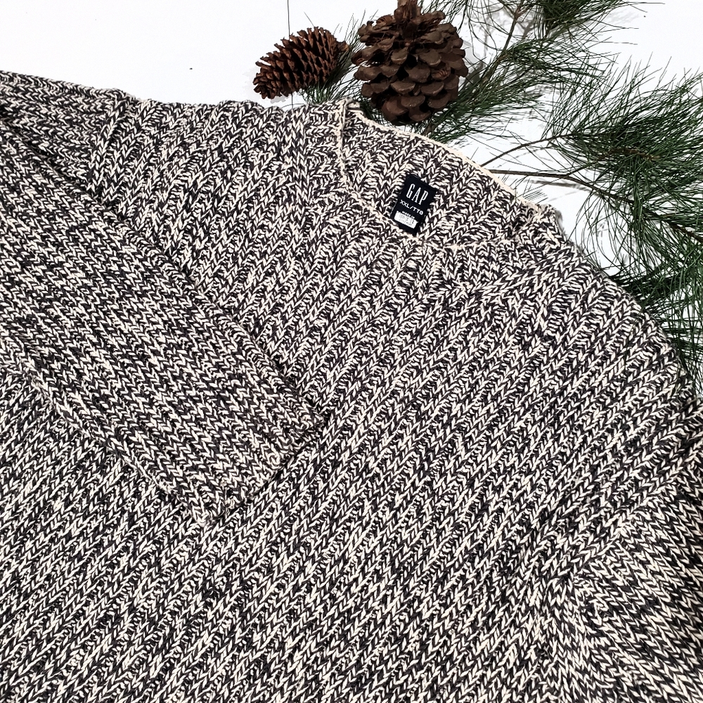 Gap Grey & Cream Long Sleeve Ribbed Knit Heavy Crewneck Sweater Size XXL EUC